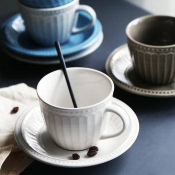 

European Ceramic coffee cup saucer set of camellia camellia with afternoon tea cup breakfast milk water cup Simple pure color