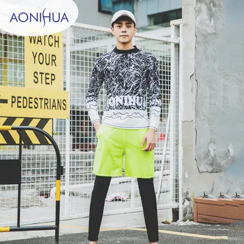 

2019 Men's Three Piece Beach Shorts Long Sleeve Pants Split Beach Pants Men's Swimming Suit Sunscreen Leisure Swimming Suit