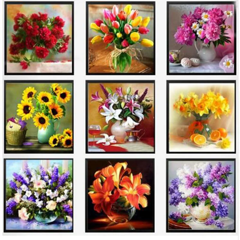 

Flower arranging 5D DIY diamond Painting flowers Cross Stitch diamond embroidery mosaic diamonds wall stickers home decor vase