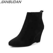 JIANBUDAN Artificial suede women's autumn casual boots 2020 New Flat heel wedge Concise bare boots Side zipper ankle boots 34-43 JIANBUDAN Artificial suede women's autumn casual boots 2020 New Flat heel wedge Concise bare boots Side zipper ankle boots 34-43