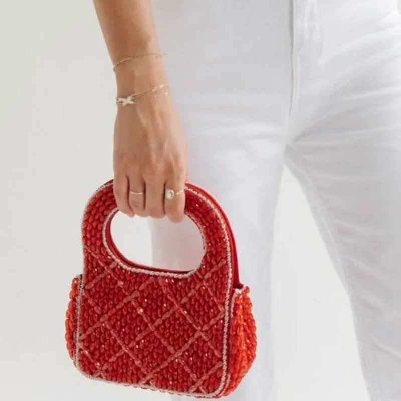 

2019 Pearl Bag Knitting Bag French Minority Hand String Bead Decoration Handbag Retro Bag Luxury Handbags Women Bags Designer