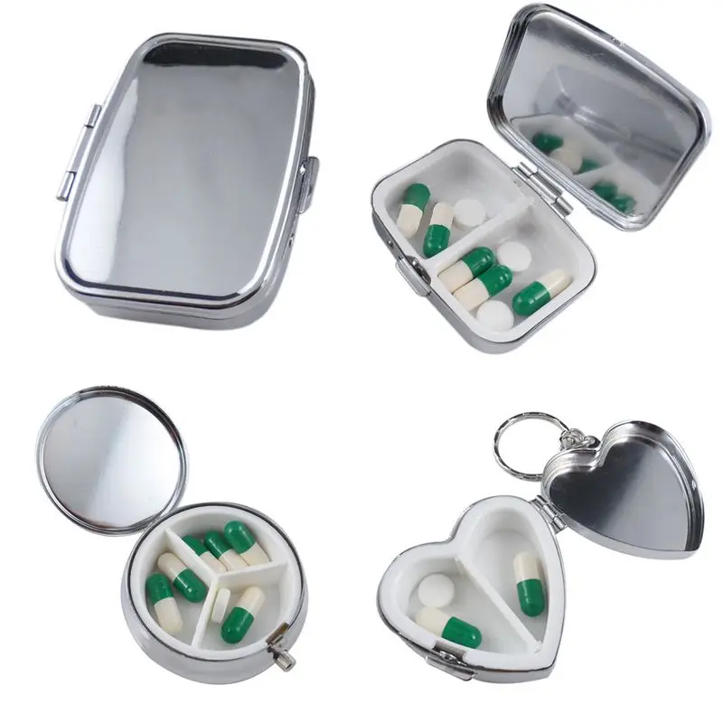 

1PC Pillbox Medicine Container Key Chain Tablet Storage Case Round Rectangle Heart Medicine Container For Pill Storage Holder