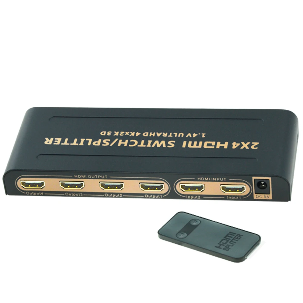 EMK 4Kx2K 2 in 4 Out 2x4 HDMI Switcher Splitter 2 input 4 output HDMI Splitter with IR Remote Control DC5V Power