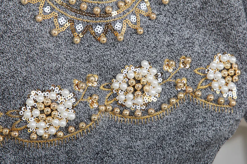 Amolapha для женщин ручной работы Роскошные бисером блестками трикотажные свитера+ брюки 2 шт. комплекты одежды