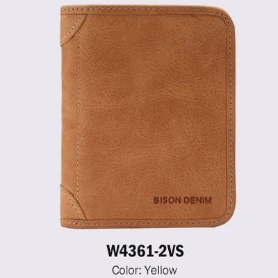 BISON DENIM Genuine Leather RFID wallet Men red brown vintage purse card holder Brand men wallets dollar price Male Purse 4361 - Цвет: vintage yellow