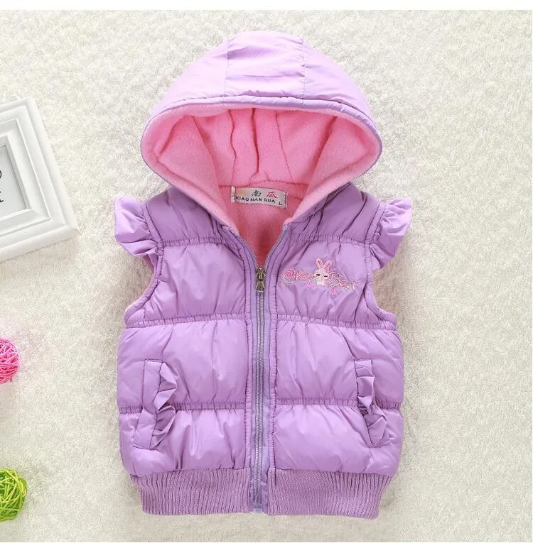 Новые хлопковые жилеты для маленьких девочек зимние пальто для девочек с вышитым кроликом повседневная теплая одежда с капюшоном для детей детская куртка детская верхняя одежда