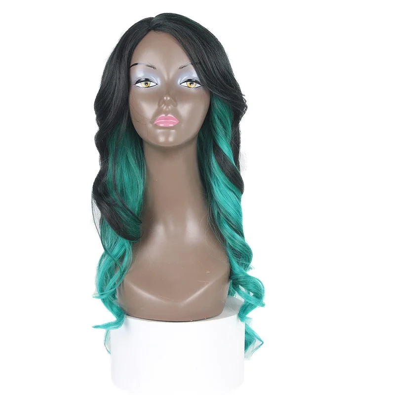 Парики из искусственных волос средней длины, волнистые, 25 дюймов, доступны предварительно выщипанные парики для черных женщин - Цвет: DXRGREEN