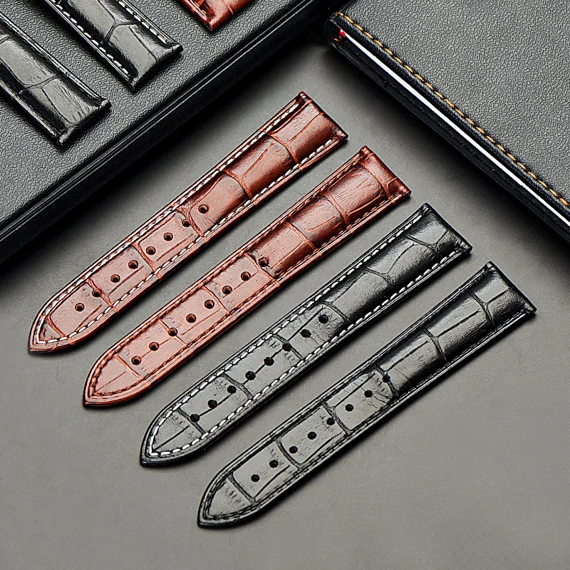 

Vintage Genuine Cowhide Watch Strap 18 20mm Waterproof Leather Wrist Band Silver Clasp Bracelet For Men Black/Brown