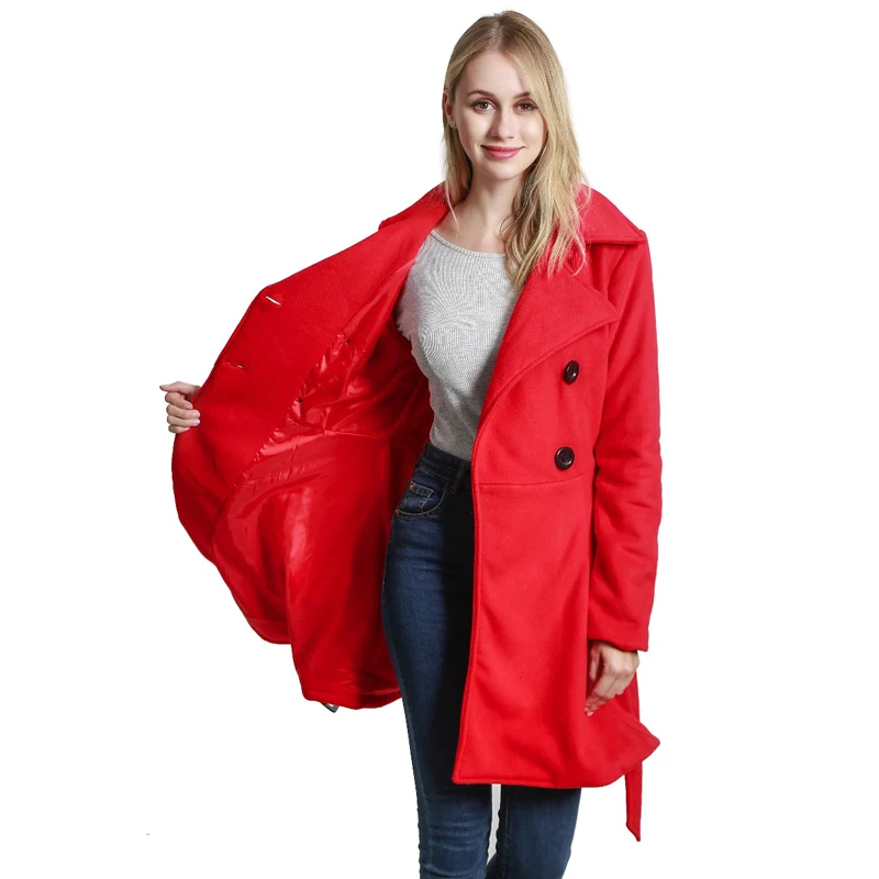 Winter Coats Women Swing Double Breasted Wool Pea Coat Girls Mid-Long Long Sleeve Lapel Trench Outwear Belt Buckle Slim Coats Coats