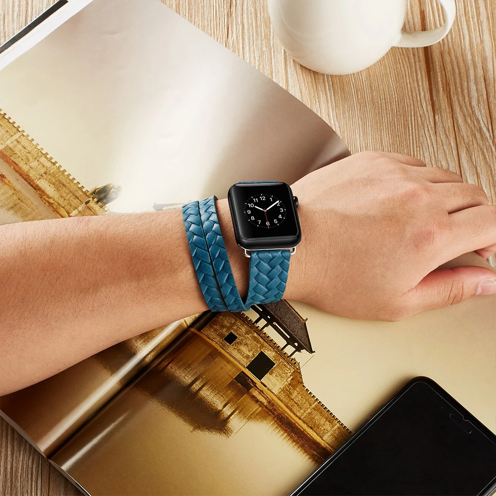 Роскошный браслет ремешок для Apple Watch 38 мм 42 40 44 Серия 2 3 4 5 двойной из натуральной