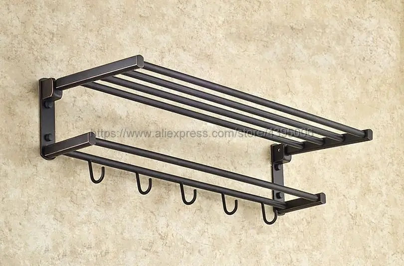 

Bathroom Towel Shelf Bar Black Color Brass Towel Rack Foldable Bathrobe Hanger Bathroom Accessories Bba531