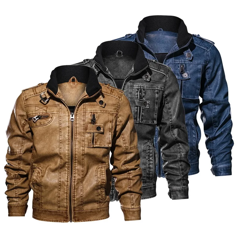 Армейская мужская куртка из искусственной кожи в стиле милитари, мужские кожаные куртки на молнии, мотоциклетная куртка со стоячим воротником, европейский размер, Прямая поставка