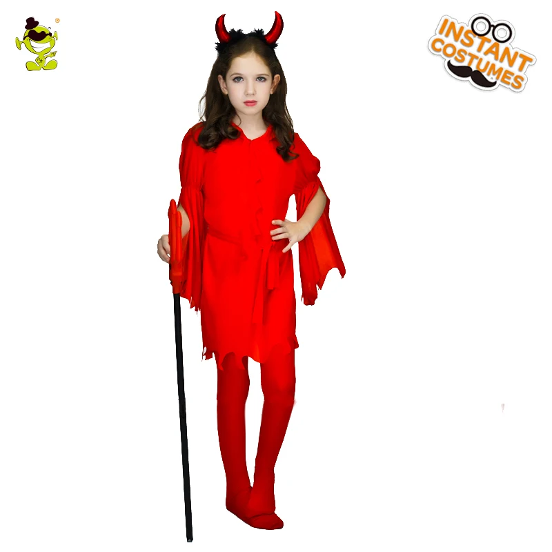 Красивые костюмы для девочек с изображением дьявола и призрака; нарядное платье для ролевых игр; вечерние костюмы для костюмированной вечеринки в стиле милого монстра на Хэллоуин