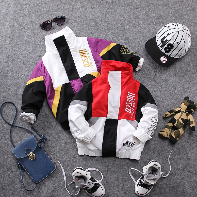 

only jacket 1pc new 2018 autumn boys casual fashion patchwork letter jacket kids clothing boys autumn jacket