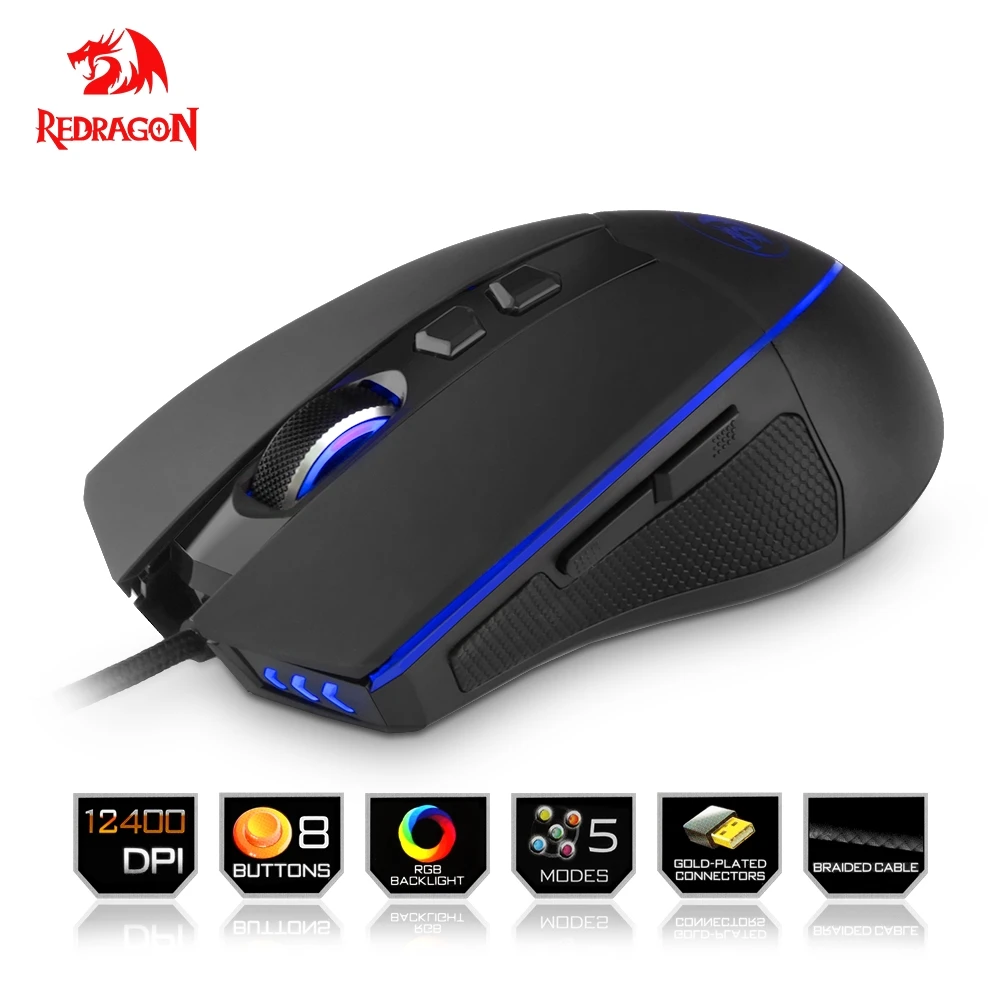 

Redragon USB Gaming Mouse RGB 12400 DPI 8 buttons ergonomic design for desktop computer accessories programmable mice gamer lol