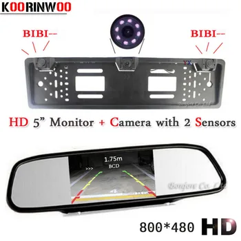 

KOORINWOO Car parking Sensor HD Car Monitor Video European License Plate Frame camera Auto Reversing Cam rearview mirror radars