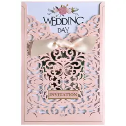 Лазерная резка свадебные приглашения шт. 100 шт. розовый свадебные пригласительные карты Роскошные элегантные кружево приглашения