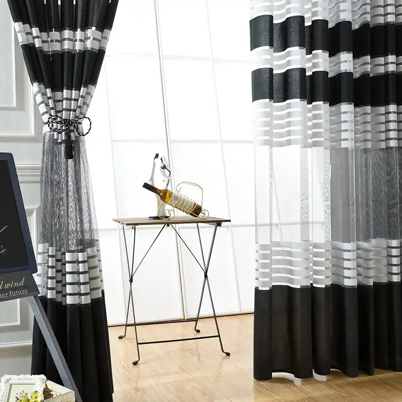 White Black Striped Curtains For Bedroom Living Room Simple Modern