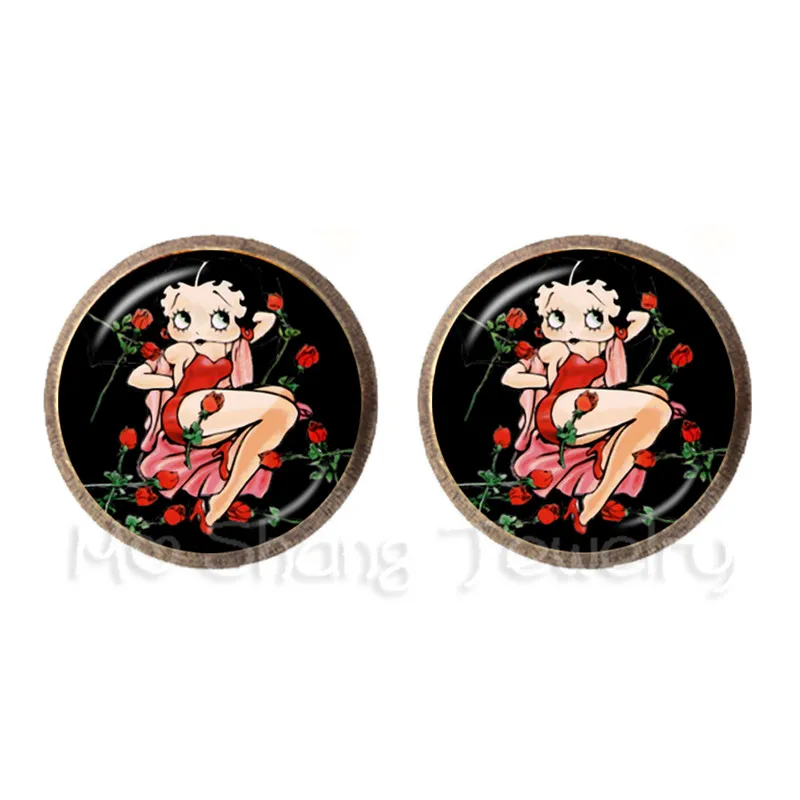 

2018 New Betty Boop Uniform Dress Series Pattern Art Picture Stud Earrings DIY Charms Stud Earring For Women Girl Wonderful Gift