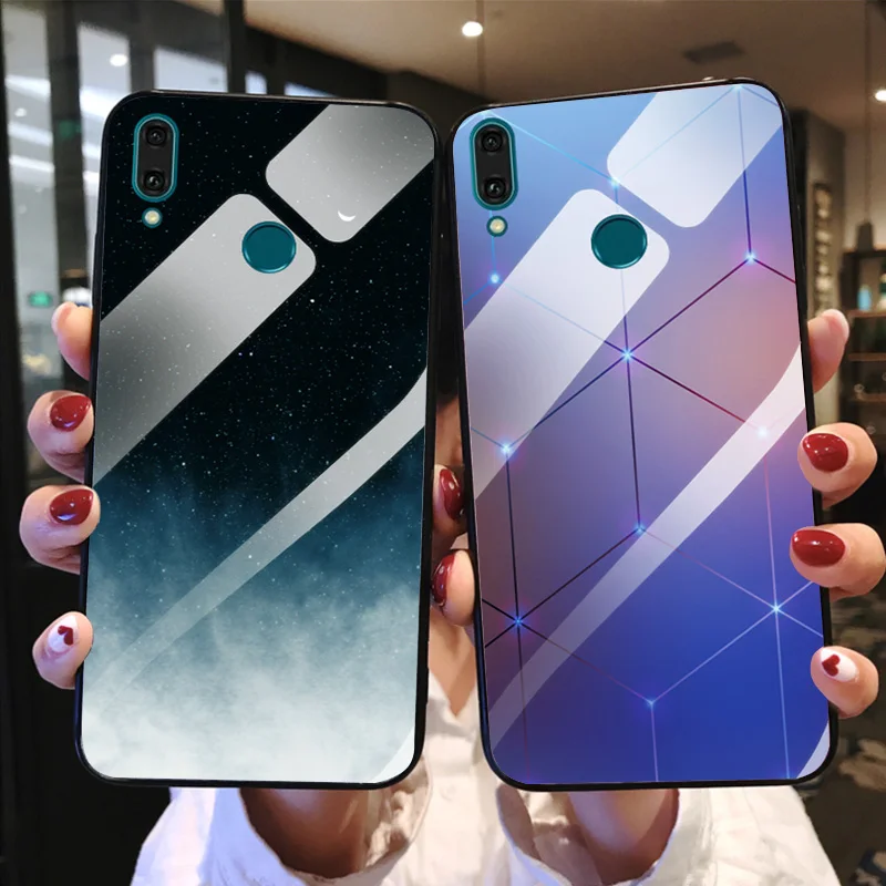Tempered Glass Case For Huawei Y5 Y6 Y9 2019 Boat Shockproof Glossy Cover Bumper |