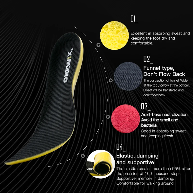 ONEMIX Arch Support Deodorant Insole Shock Absorption Dispelling Dampness Soft Insole Health Insert Shoes Pads Massage Pads