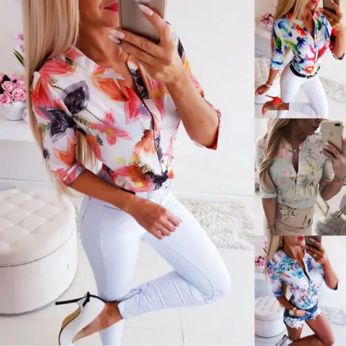 Women Half Sleeve Floral Loose Blouses Summer Casual Tops Female Shirt OL Ladies Button Blouse Streetwear Woman Clothes