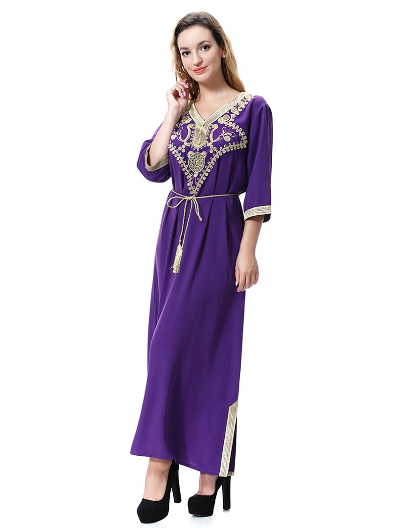 Плюс Размеры 3XL Малайзии Абаи Кафтан мусульманин середине рукава платья Для женщин вышивка Исламской Костюмы Турции халат мусульмане