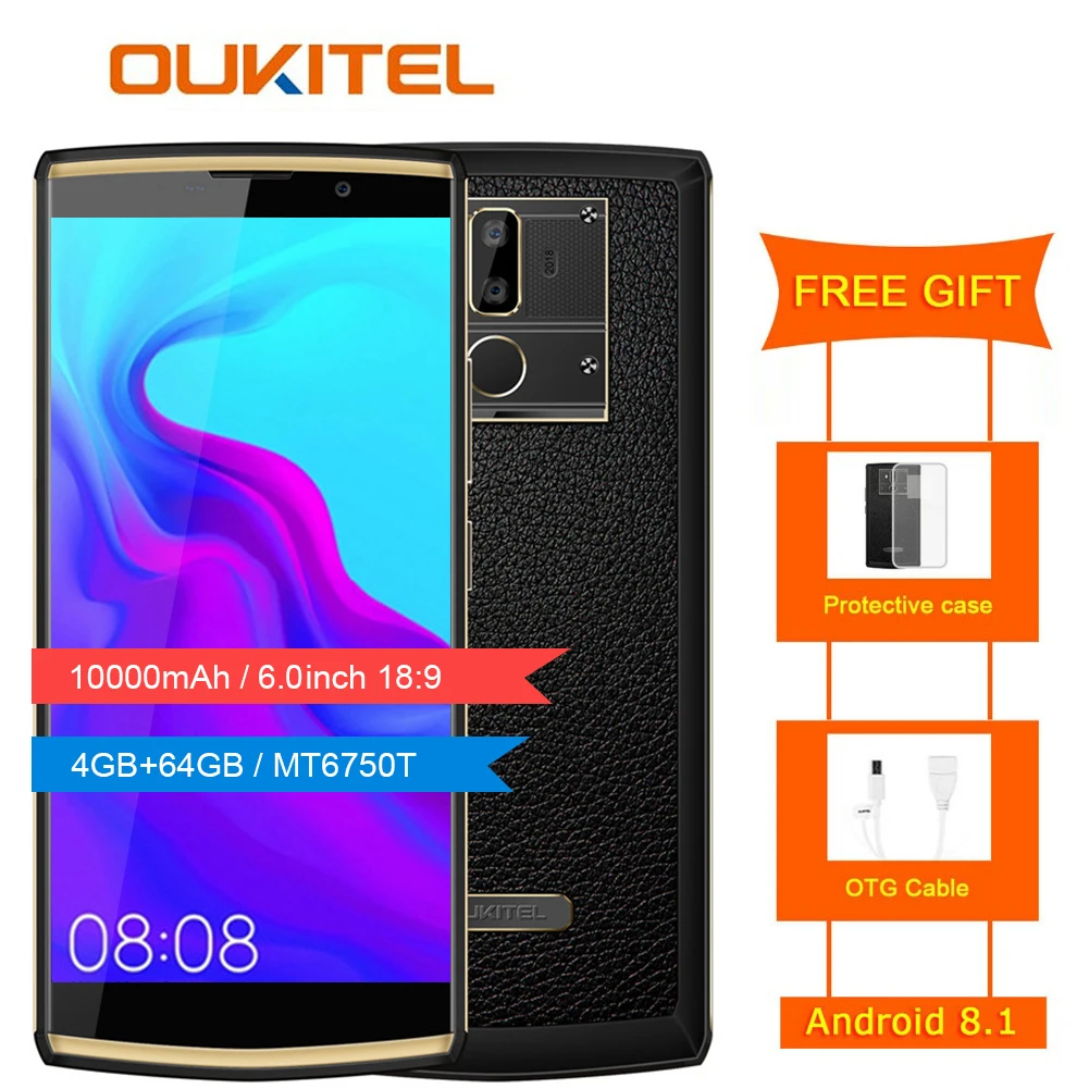 Oukitel K7 18:9 كامل عرض 6.0 ''fhd 4 gb Ram 64 gb Rom Mt6750t الثماني النواة 13mp + 5mp 10000 mah 9 v/2a بصمة الهاتف المحمول