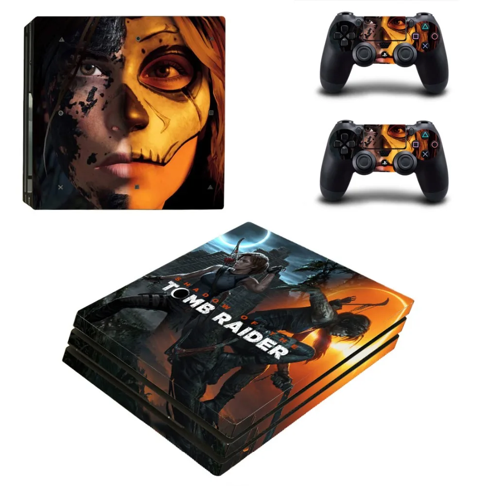 Виниловая наклейка Shadow of The Tomb Raider PS4 Pro для консоли Sony Playstation 4 и 2 контроллера