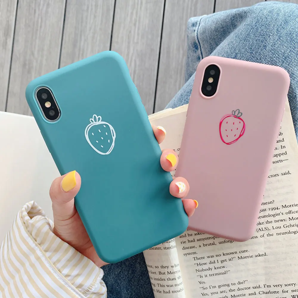 

Plain Case Soft TPU Cover For iPhone 8 Plus 7 Plus X XR XS Xs Max Cases For iPhone 6S Plus 6 Plus Cute Strawberry Phone Case