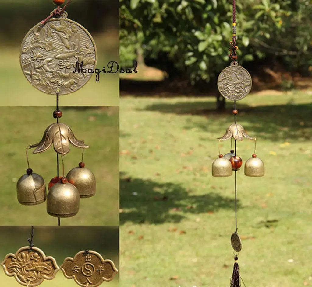 MagiDeal Chinese Fish Lotus Pond Metal Bell Lucky Feng Shui Hanging Charm Wind Chime Craft Home Car Hanging Decor
