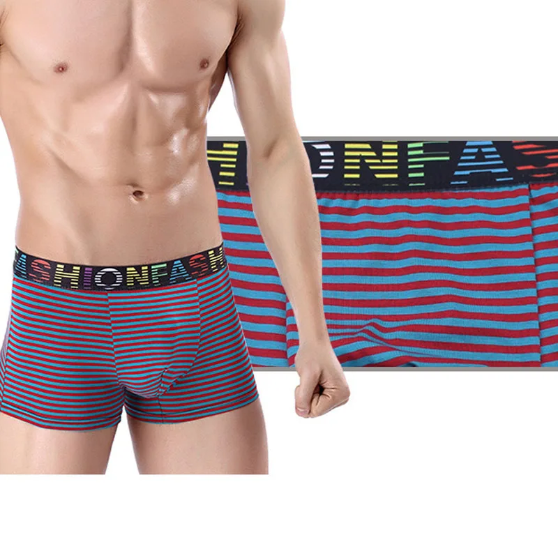 Мода письмо Фирменная Новинка Для мужчин нижнее белье хлопок Cueca шорты в полоску