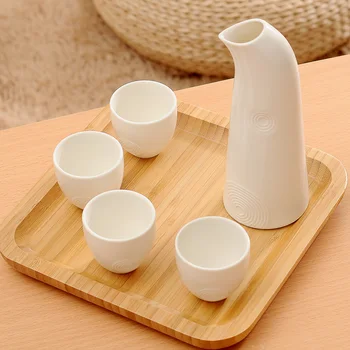 

Japanese style simple design pure white wine set white wine glass set ceramic pot Chinese sake rice wine small cup wood tray