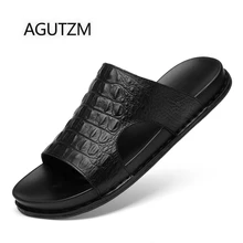 AGUTZM бренд L8205 лето мода крокодил узор мягкие удобные натуральная кожа резиновая подошва мужские сандалии размер: 37-45