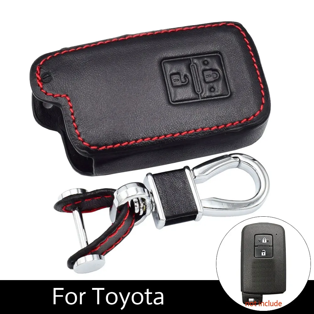 

2 Button Leather Car Key Case Smart Keyless Remote Fob Cover Protector Accessory For Toyota Camry Land Cruiser Auto Keychain Bag