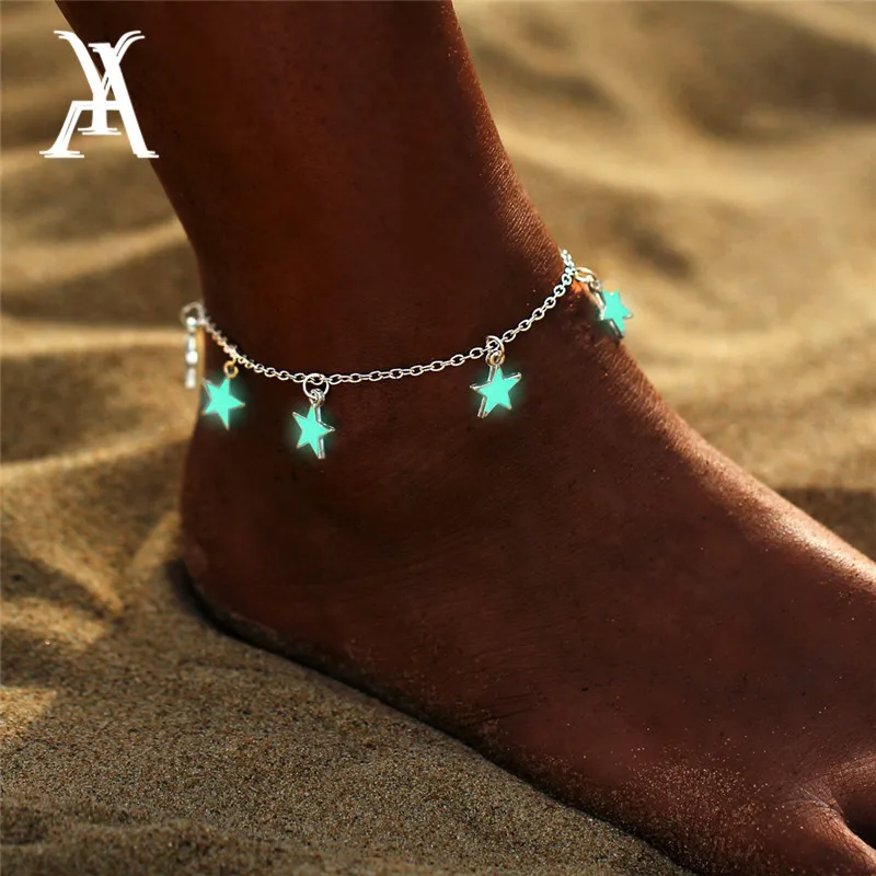 

Fashion Luminous Star Pendant Anklets For Women 2018 New Bohemian Ankle Bracelet on the Leg Charm Summer Jewelry Girl Party Gift