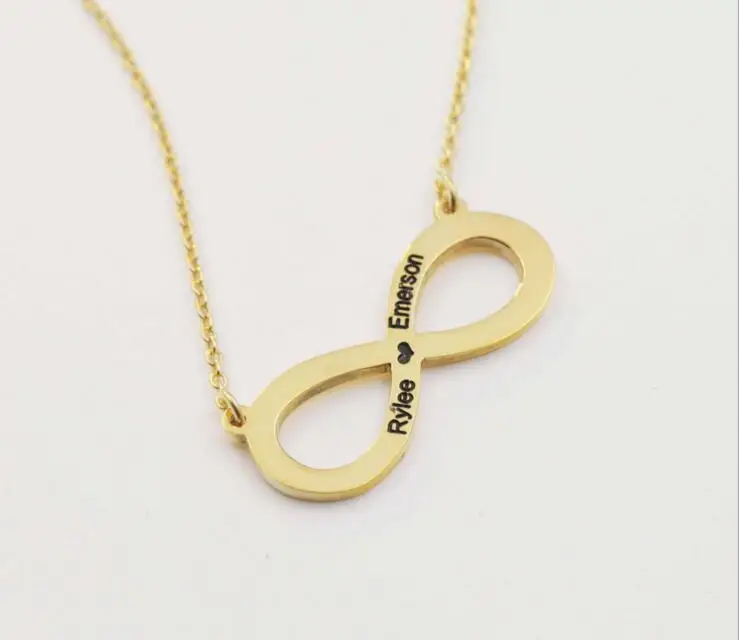 

Personalized Infinity Necklace Gold color Infinity Name Necklace No End Love Engrave necklace