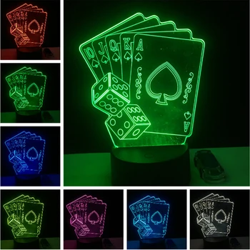 

Creative 3D Visual LED Night Lamp Magician Decoration TEXAS HOLD EM Dice Poker Spades Playing Card 7 Colors Changing Led night