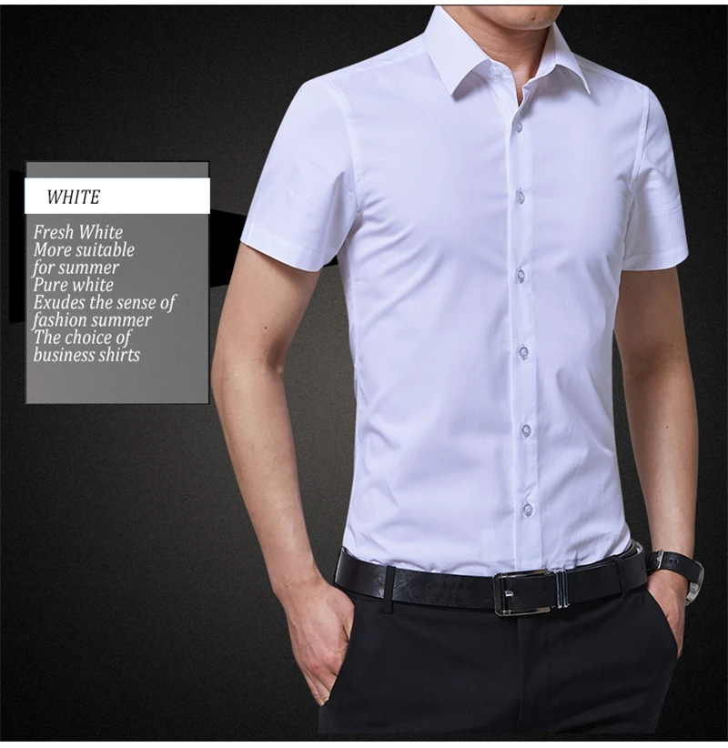 BROWON Brand New Formal Shirt Men Short Sleeve Shirt Turn Down Color Slim Fit Casual Shirt Plus Size M-5XL Camisa Masculina14