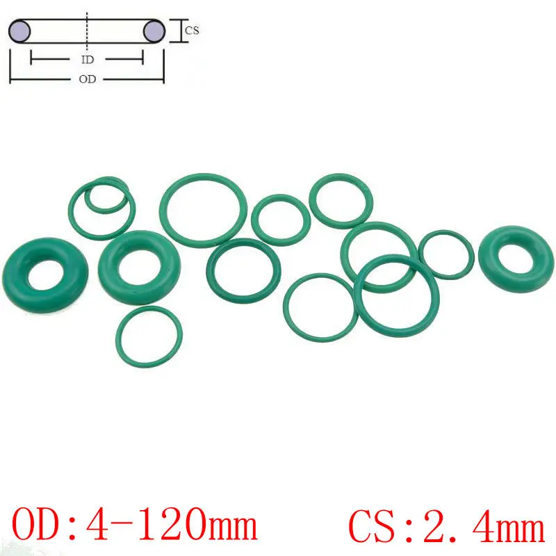 

Green Viton FKM Fluorine Rubber O Ring O-Ring Oil Sealing Gasket CS 2.4mm OD 4-120mm