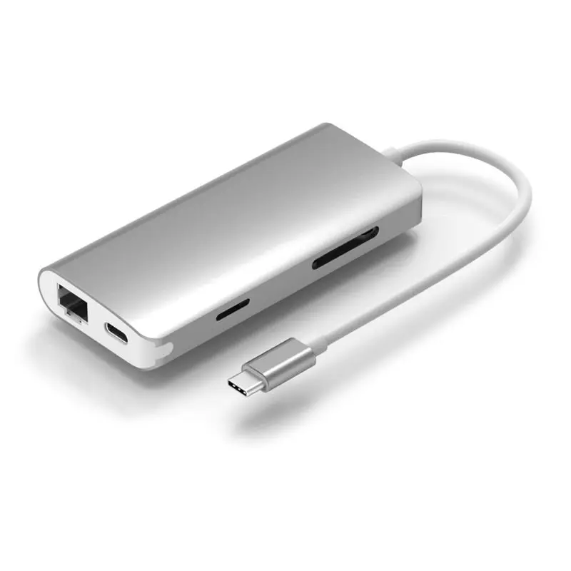  8 In 1 Multifunctional Aluminum Alloy Docking Station Type C to HDMI+3 Ports USB 3.0 SD/TF Card Rea