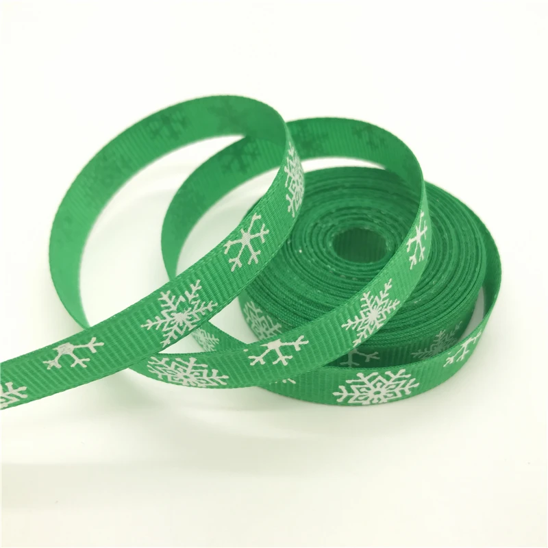 5 ярдов/партия 3/" 10 мм корсажная лента с принтом рождественских снежинок для свадебного Рождественского украшения DIY швейное ремесло#07 - Цвет: Green