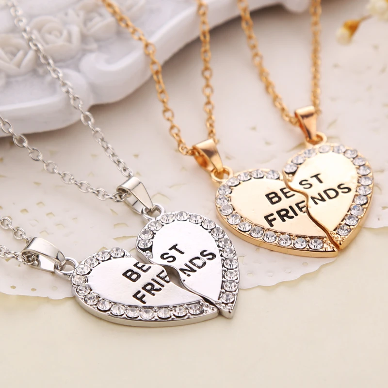 Best Friends Necklace 2 Parts Charming Splice Broken Heart Letter Pendant Forever Gold Silver Color Friendship Jewelry Wholesale