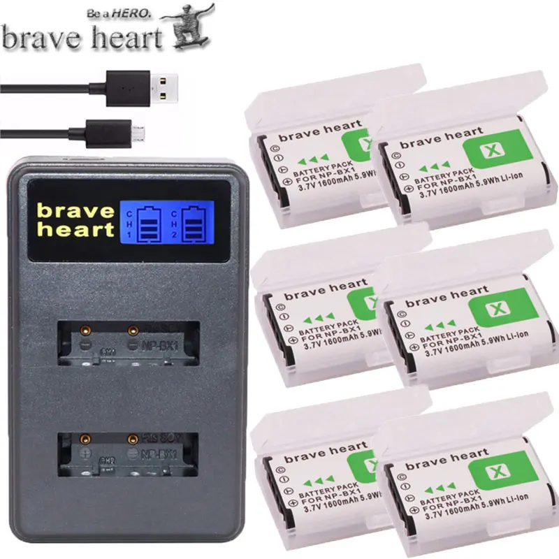 

6x NPBX1 NP-BX1 NP BX1 Batteries + LCD Charger For Sony DSC-RX100 DSC-WX500 IV RX10 II HX300 WX300 HDR-AS15 CX240E HDR-AS300