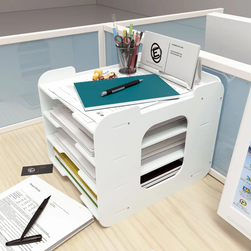 soporte de escritorio de 4 capas Organizador de escritorio de madera bandeja para cartas gabinete de almacenamiento organizador de escritorio revistero apilable