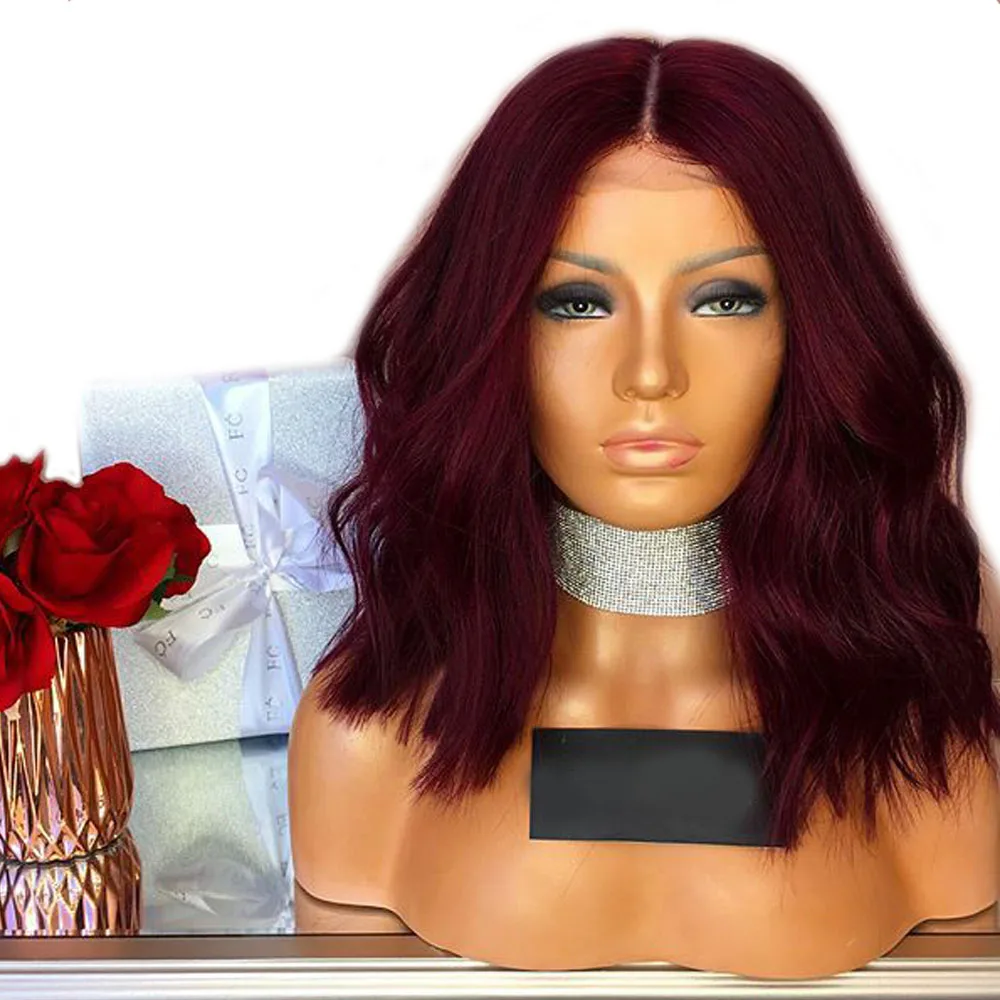 Red Wig Human Hair Burgundy Wigs Short Bob Lace Front Wigs Colored 99J Lace Wigs With Baby Hair Deep Part 13*6 Aimoonsa Remy