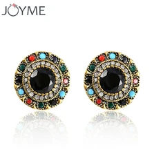 Joyme, богемные Свадебные этнические серьги-гвоздики, Ретро стиль, золотые элегантные маленькие круглые черные Кристальные круглые эмалевые серьги для женщин aretes