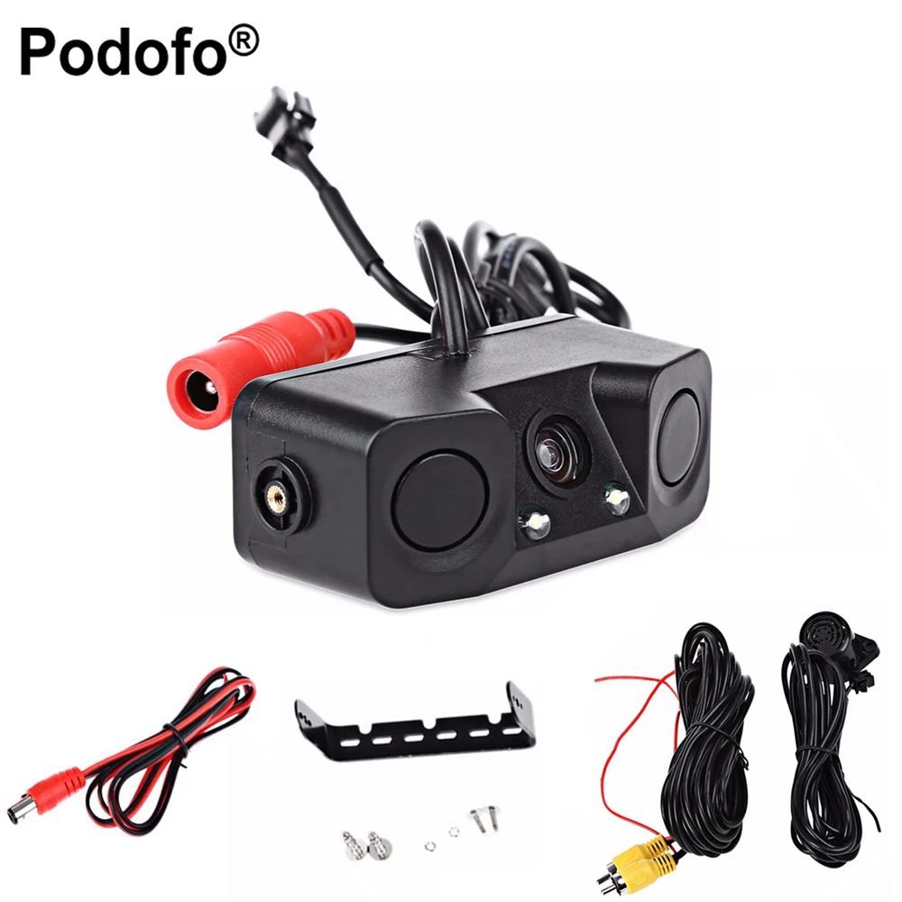 Podofo 2 in 1 Sound Alarm Parking Assistant System Radar Detector Sensor Car Reverse Backup LED