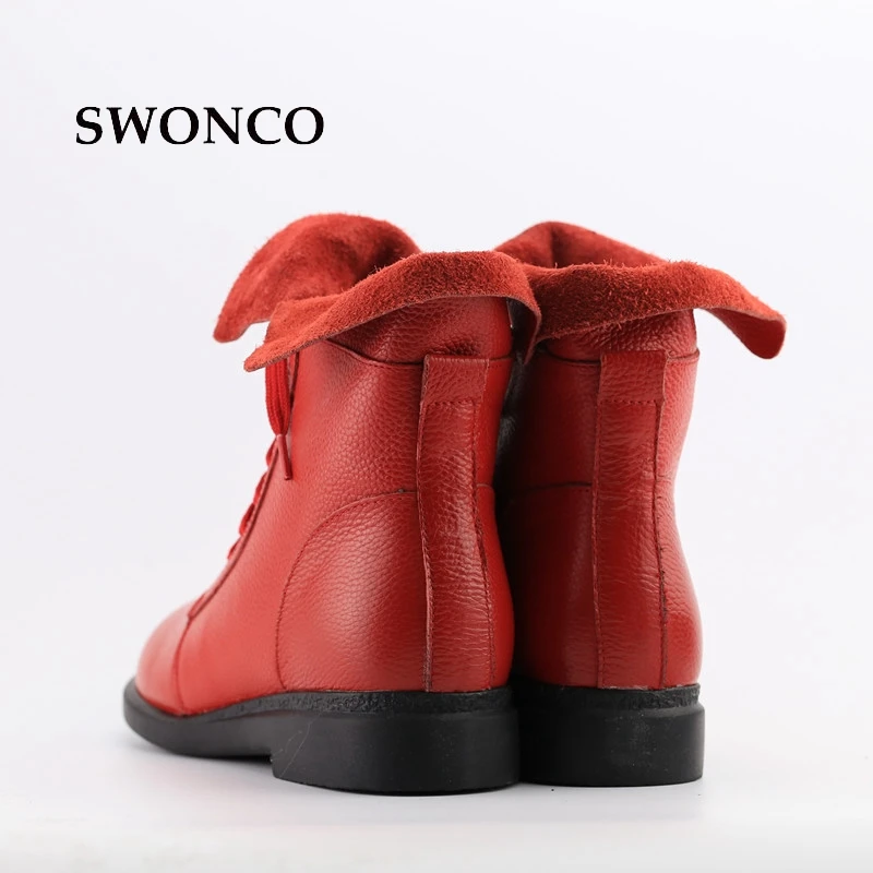 SWONCO Women's Ankle Boots 2018 Autumn Winter Genuine Leather High Top Laides Shoes Winter Boots Women Leather Shoes Ankle Boot Women's Shoes