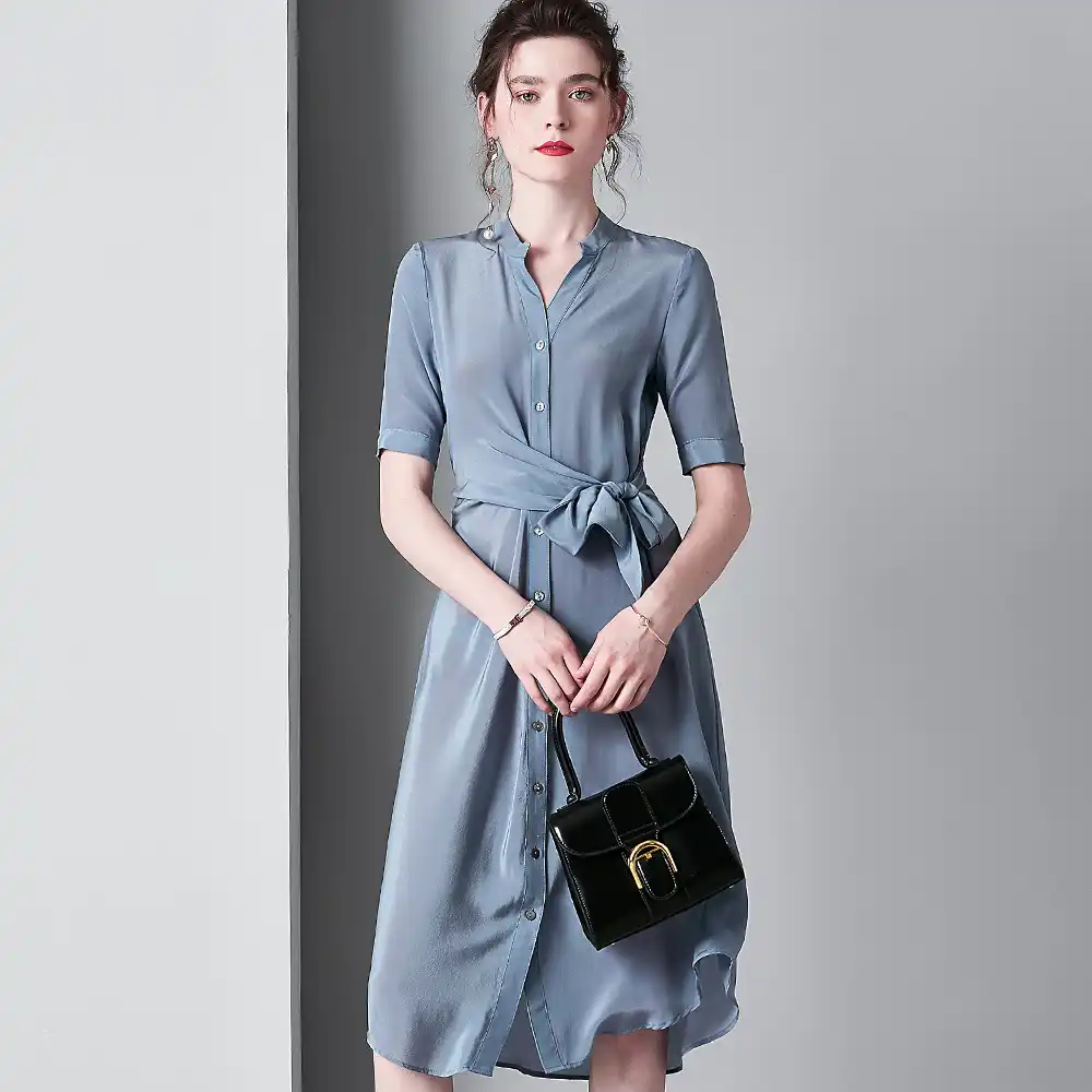 pink silk shirt dress